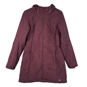 prAna Inna Jacket Women's Hooded Insulated‎ Long Coat Burgundy Full Zip Small
